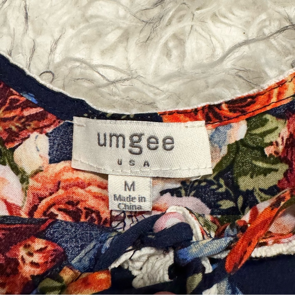 Umgee Blue Tie Front Ruffled Lace Blouse - Picture 4 of 6